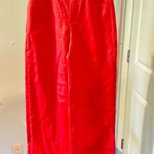 Bright Red Wide-Leg Faux Leather Pants